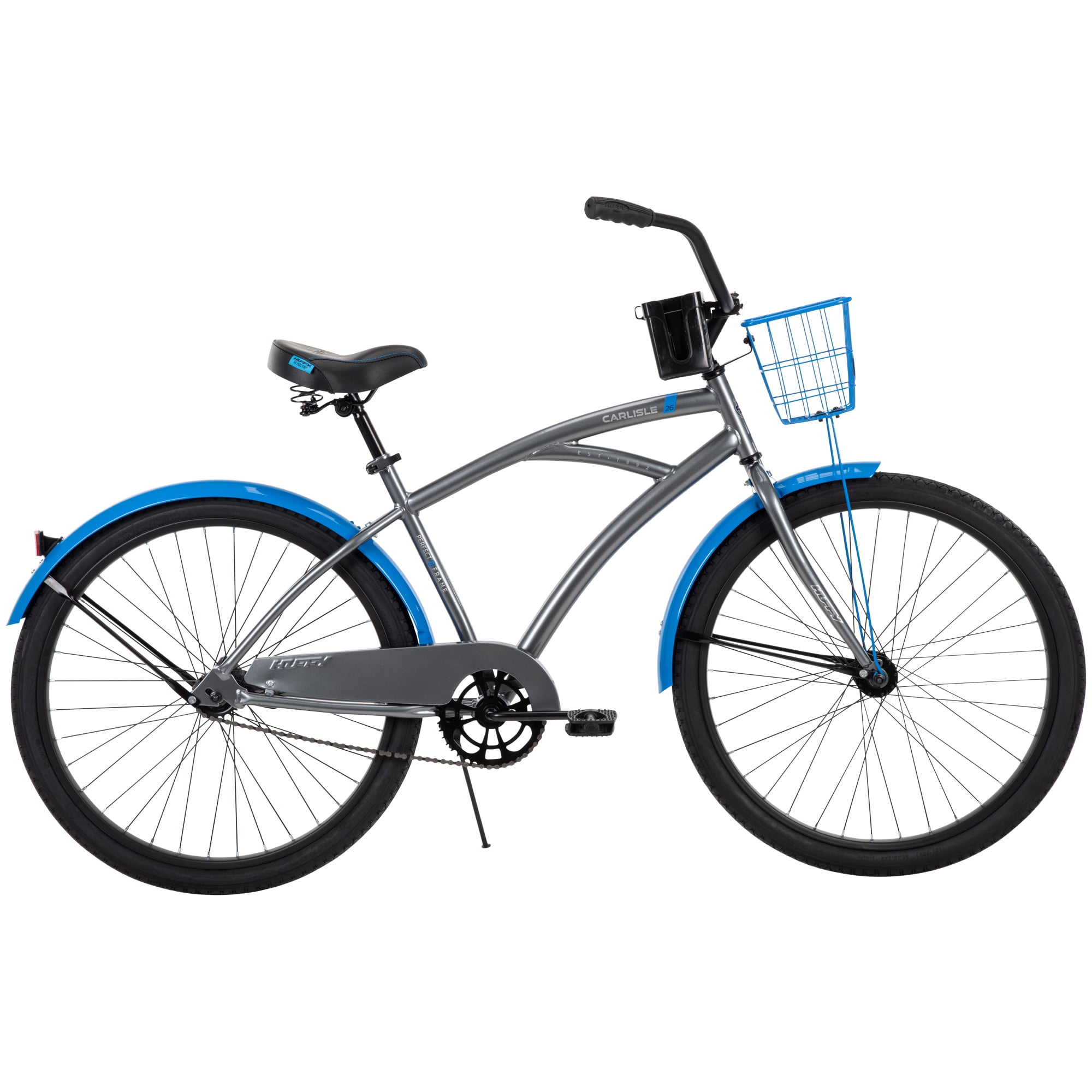 Huffy Carlisle Men's Cruiser Bike, 26" Wheels, Basket, Coaster Brake, Gray