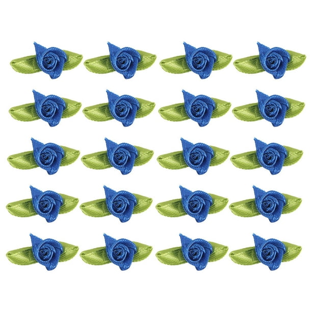 Bewildely 100 pack/lote hermosas flores de cinta de satén para decoraciones impresionantes flores fáciles de decorar Decoración del hogar azul