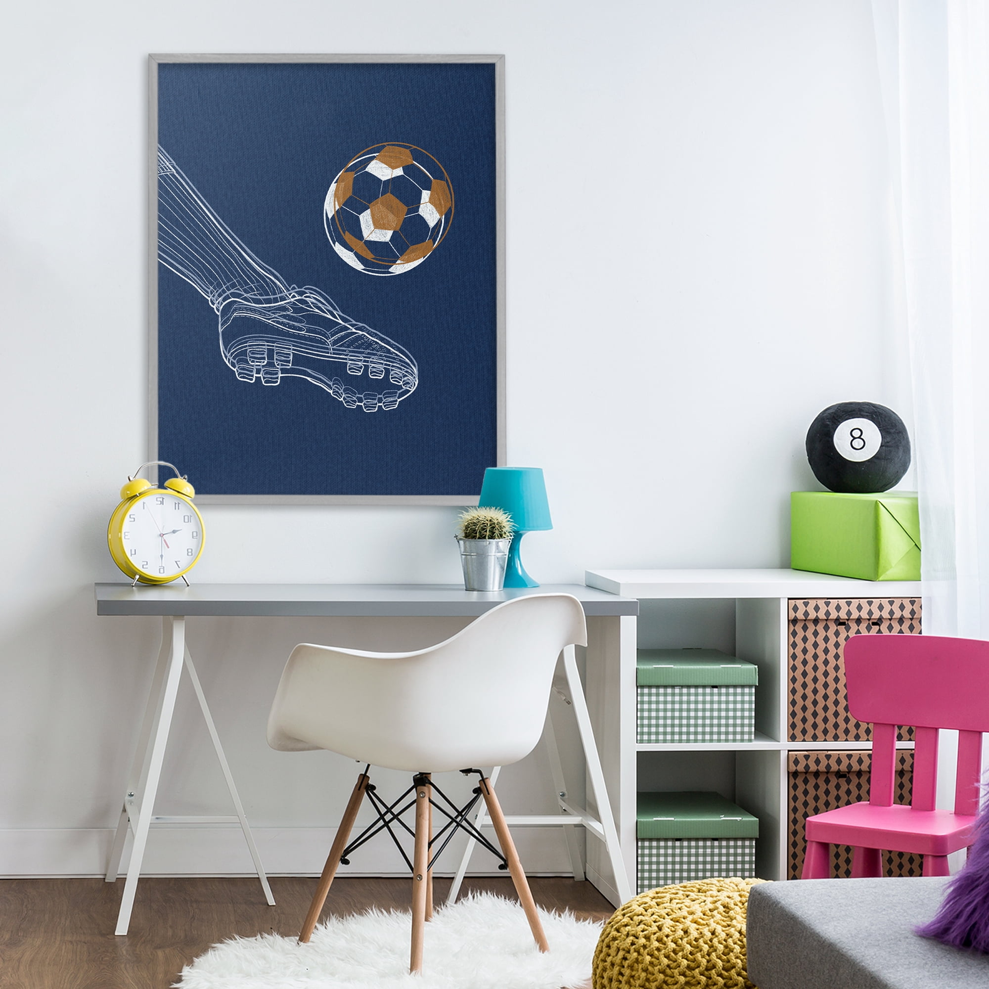 Stupell Industries Soccer Lines Contour Gray Framed Giclee Art, design by Marcus Prime
