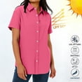 thumbnail image 4 of Vivianyo HD Women's Collared Quick Dry Sun Protection Tops, Button Short Sleeve Solid Athletic Hiking Shirts for Women, Women's Hot Pink, Sizes S-3XL, 4 of 9