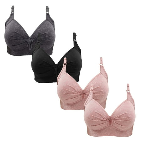 Gnurob 4 Pieces Lace Bralettes for Women No Underwire Bras Push Up Brassiere Comfort Padded T Shirt Bra Plus Size Wirefree Bralette Sports Everyday Wear Clearance Saving A05-Gray 3X-Large