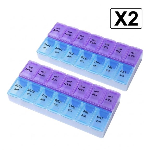 Pill Organizer Box - Durable Two Layer Plastic Weekly Pill Box