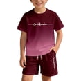 thumbnail image 6 of WERYOUNG Gradient Letter Print Summer Outfits For Kids Boys Girls Short Sleeve Crewneck Tops And Shorts Casual Two Piece Workout Sets Comfortable Clothes Sets 5-6 Years, 6 of 8