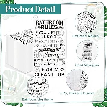 100 Pcs Disposable Hand Towels for Bathroom Paper Towels for Guests 3 Ply Wash Your Hands Bathroom Etiquette Guest Napkins for Powder Room Wedding Birthday Holiday Anniversary, Black White