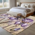 thumbnail image 4 of Large Area Rugs for Living Room Bedroom, Purple Iris 5'x8' Rug Washable Carpet Runner Indoor Outdoor, Spring Vintage Flowers Butterfly Leaves Khaki Non Slip Floor Mats Rug for Kitchen, Bathroom, 4 of 8