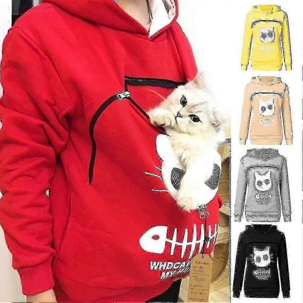 Sudadera con capucha para amantes de los gatos, sudadera con capucha con diseño de pata de perro canguro, sudadera con bolsillo para acurrucarse, sudadera con capucha con orejas de animal, rosa, XXL