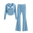 thumbnail image 2 of Livrdious Women's Velour 2 Piece Lounge Set Zip Up Hoodies Cropped Jacket with High Waist Bootcut Pants Matching Tracksuit Set Womens Outfits, 2 of 7