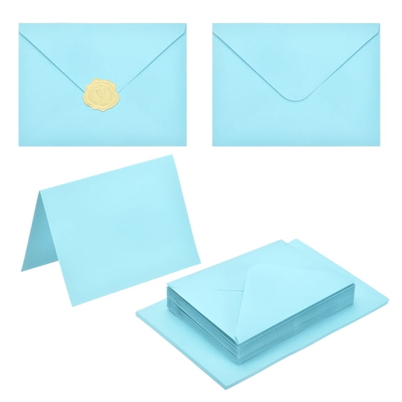 Uxcell 20 Pack Light Blue 4x6 Envelopes with Cards, V Flap A6 Envelopes with Gold Stickers for Greeting Cards and Invitations