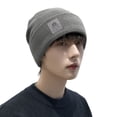 thumbnail image 2 of Eoperou Men Hat Solid Color Labeling Brimless Stretch Coldproof Beanie Hat Autumn Winter Plush Lining Ear Protection Hat Streetwear, 2 of 8
