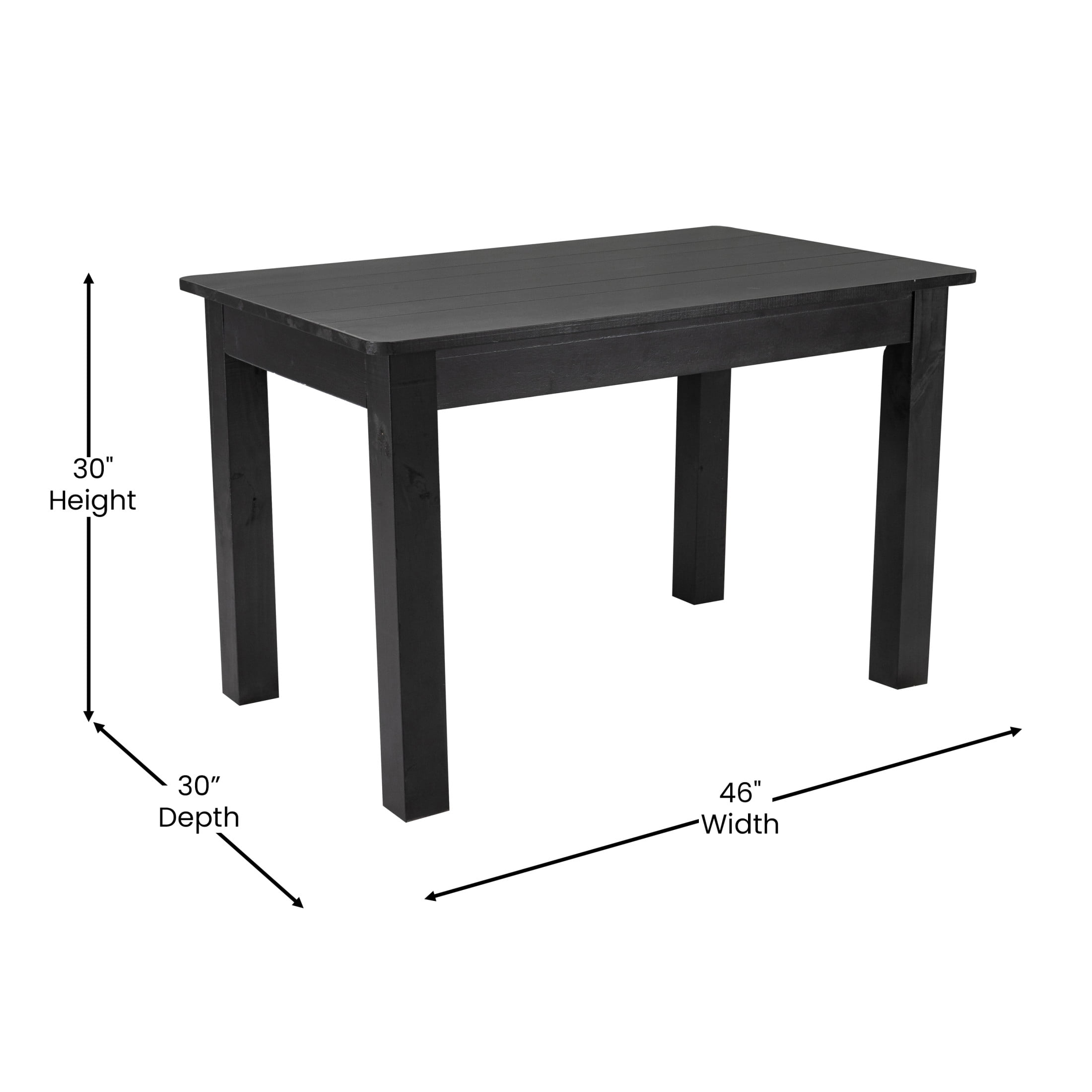 Emma + Oliver 46" x 30" Rectangular Black Wash Solid Pine Farm Dining Table
