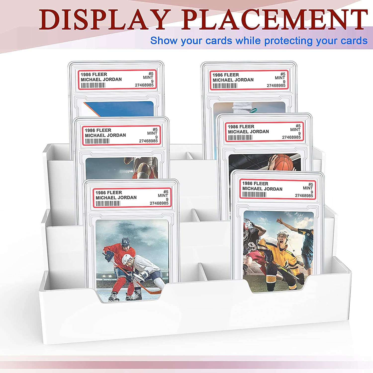 6 Pieces Trading Cards Protector Case Acrylic Clear Baseball Card Holders with Label Position Hard Card Sleeves Small Sturdy Storage Box for Card Standard Collector Sport Game Grade Card Case 