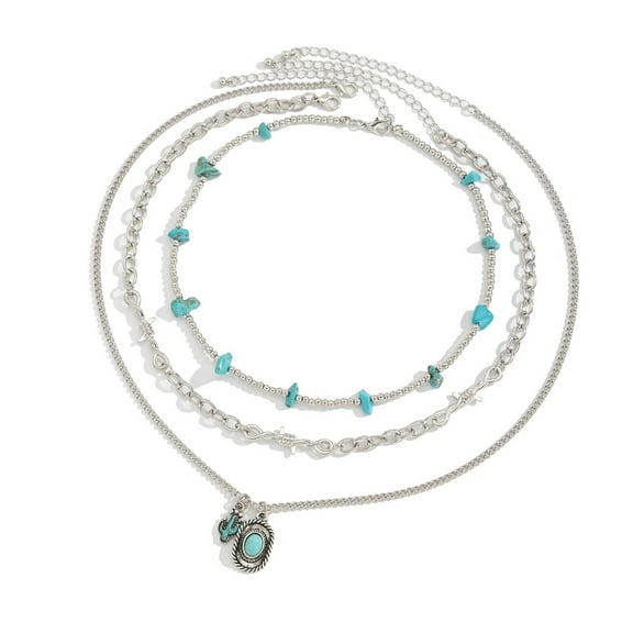 Giaone Set of 3 Turquoise Beaded Necklaces with Distinctive Western Styles for Everyday Use and Themed Parties Supplies