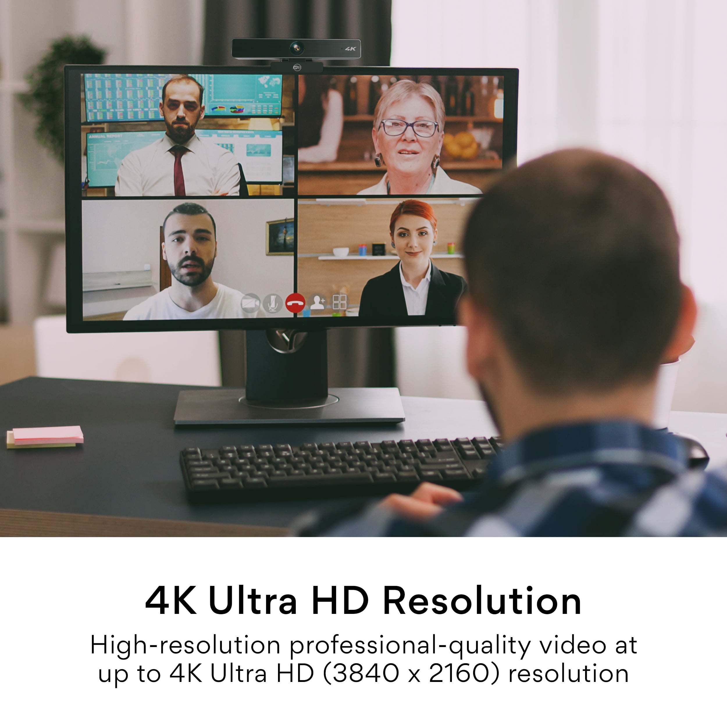 MEE audio 4K Ultra HD Professional Webcam with Wide Angle Lens, 4x Digital Zoom, and Dual Active Noise Cancelling Microphones for Conference Use