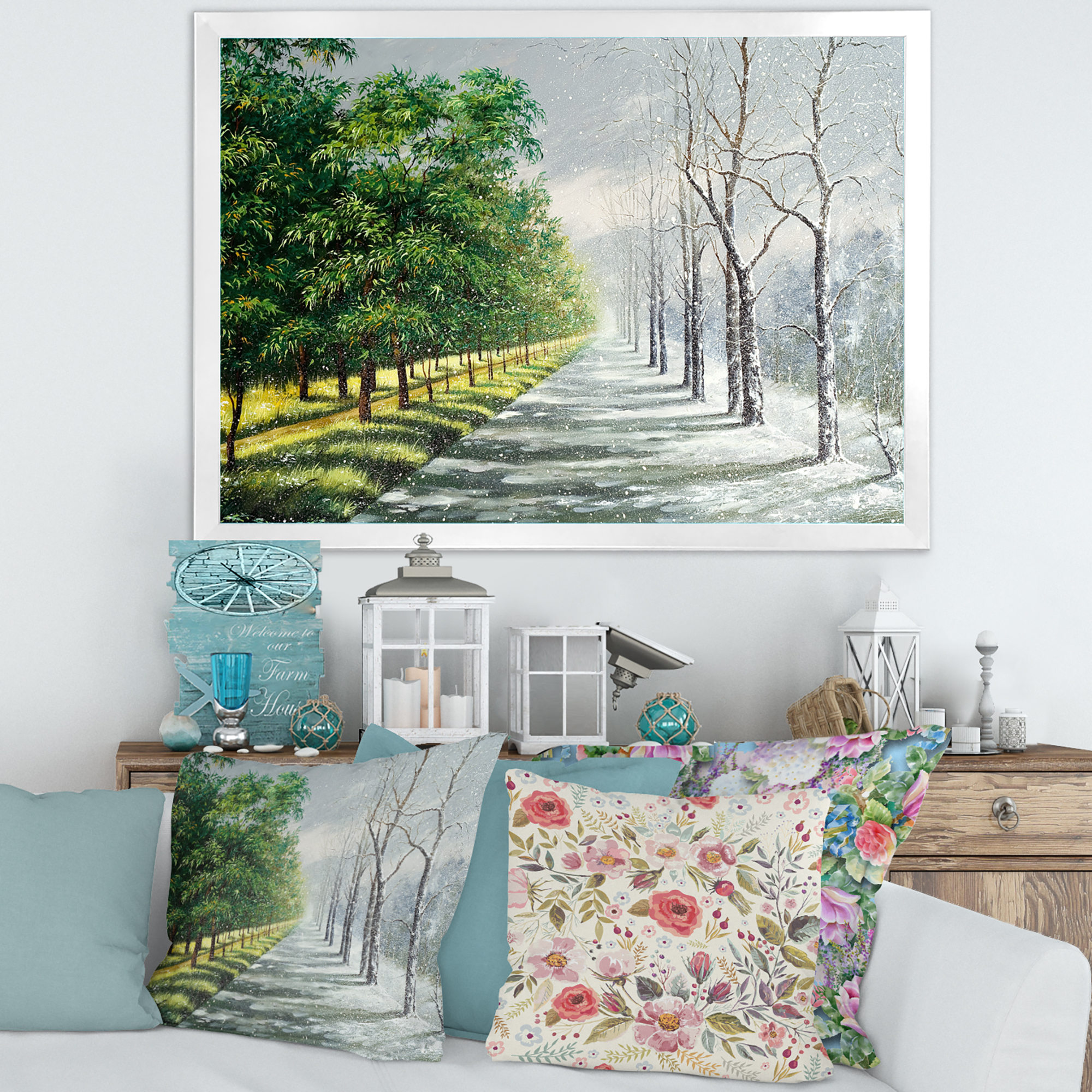 Designart 'Summer and Winter United' Country Framed Art Print