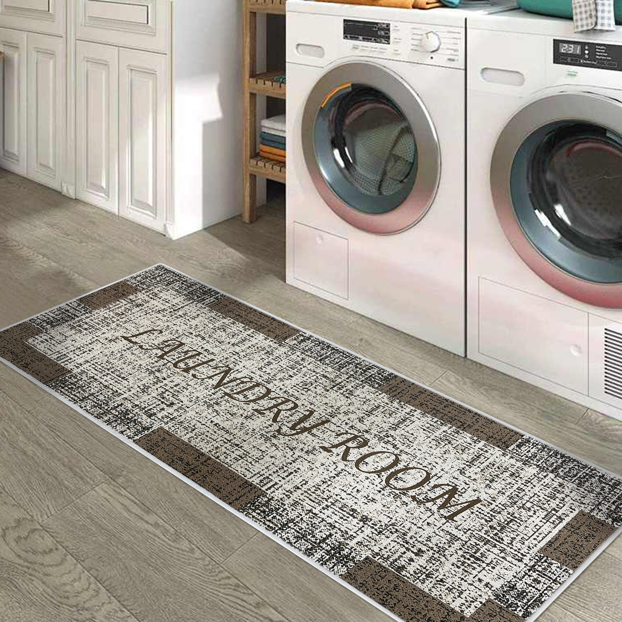 Sussexhome Non-Skid Thin Area Rugs for Laundry Room, Entryway, Bathroom and Kitchen - 20 x 31 Inches Floor Mat - Geometric-Gray&Teal