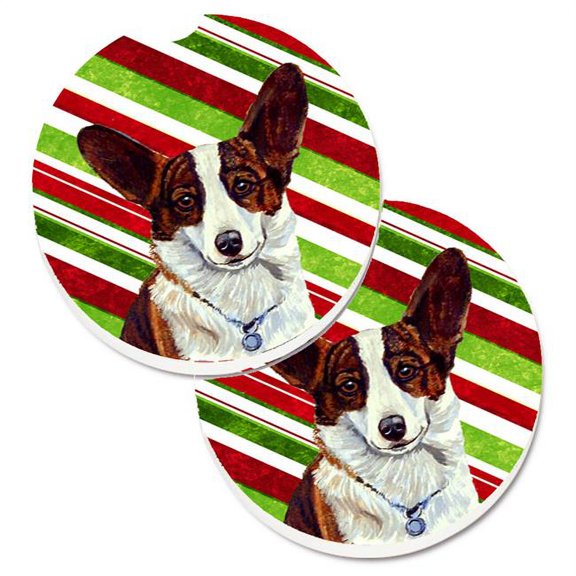 Corgi Candy Cane Holiday Christmas Set of 2 Cup Holder Car Coaster