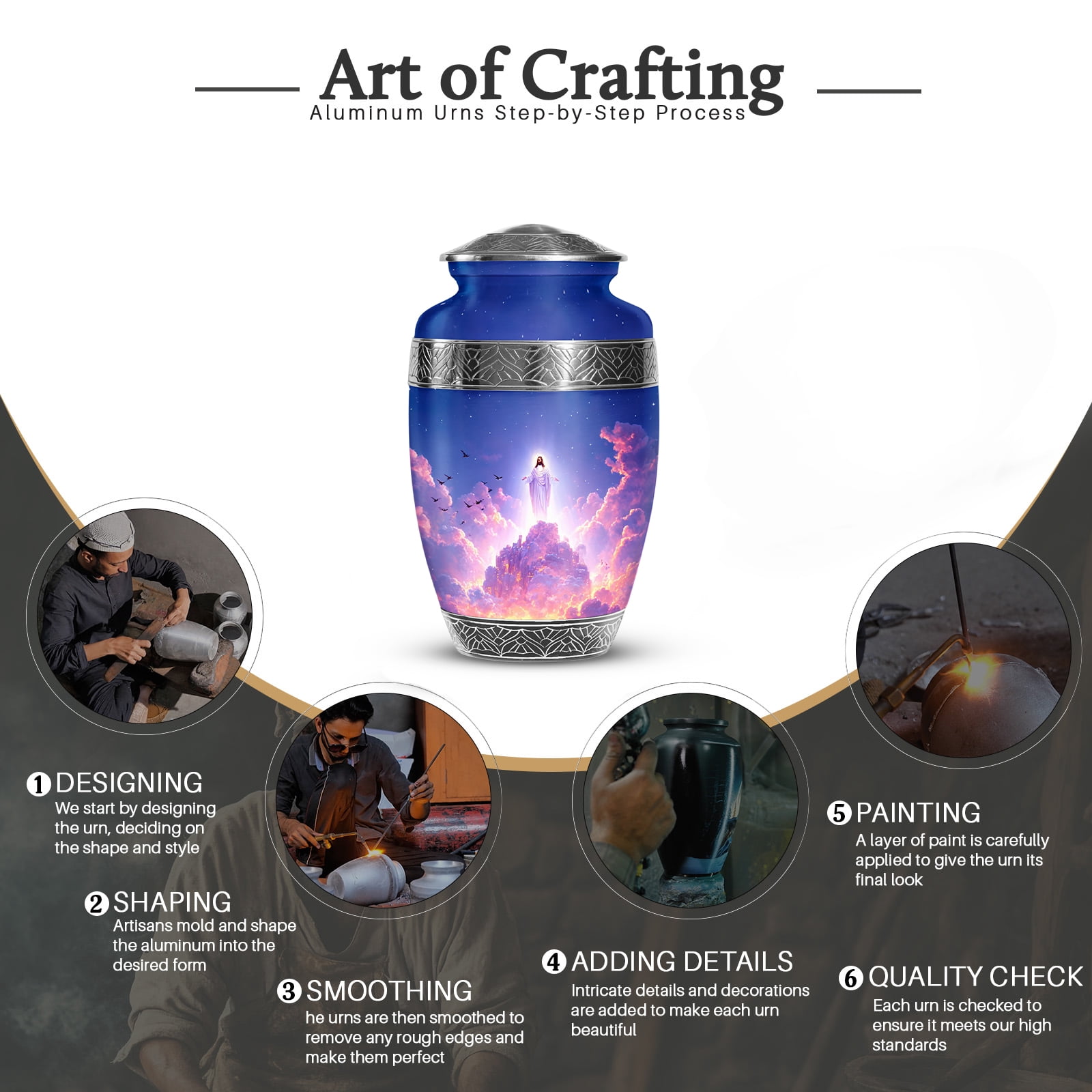 KARYLIZ Jesus Christ Decorative Urns for Burial & Funeral - Midnight Blue Large Cremation Urns for Adults - Funeral Urn for Ashes Adult Female Mom - Human Ash Urn for Ashes Adult Male Drummer 10 Inch
