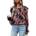 thumbnail image 6 of EFINNY Women's Chiffon Shirt Floral Printed Long Sleeve Ruffle Blouse Top, 6 of 6