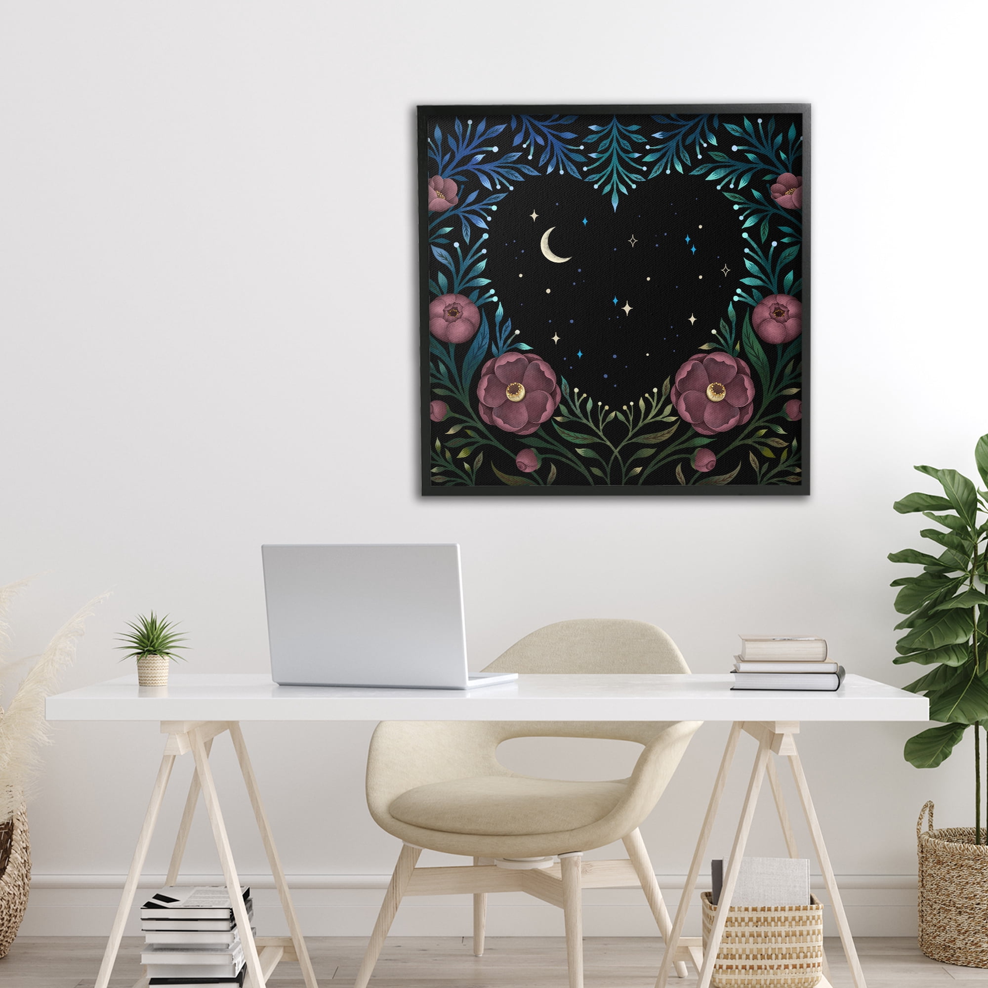 Stupell Industries Heart Night Sky Garden Black Framed Giclee Art, design by Episodic Drawings