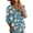 Blue, variant on Meadow Floral Print Henley Tunic for Women - 3/4 Balloon Sleeve V-Neck Button Down Blouse, Loose Fit Lightweight Summer Top Sky Blue S