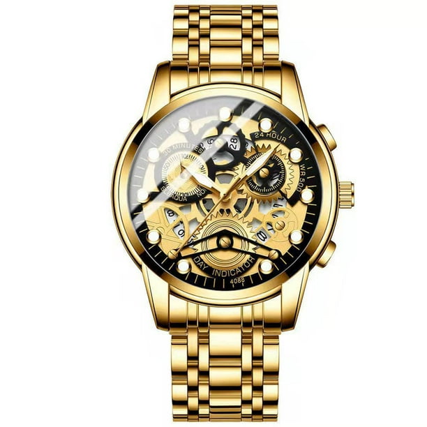Relojes Vintage para Hombres, Reloj de Cuarzo de Acero Hueco Estudiante, 43Mm Caso 10 Mm de Espesor Aleación Esfera, Casual para Negocios Al Aire Libre