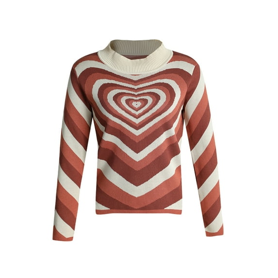 Gureui Women's Winter Autumn Sweater, Love Heart Print Pattern Loose Long Sleeve Round Neck Knitted Pullover Tops