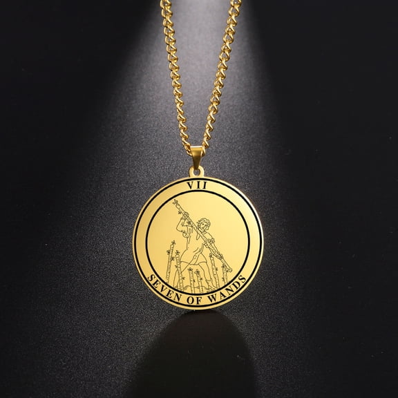 TEAMER Tarot Necklace Suit of Round Pendants Spiritual Jewelry for Witchy Jewelry（SEVEN OF WANDS）