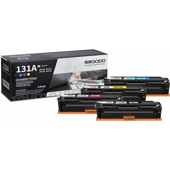 4-Pack 131A Toner Replacement for HP 131A | CF210A CF211A CF212A CF213A BK/C/M/Y Toner Cartridge (with chip) High Capacity Compatible Pro 200 Color MFP M276n MFP M276nw M251n M251nw Printer