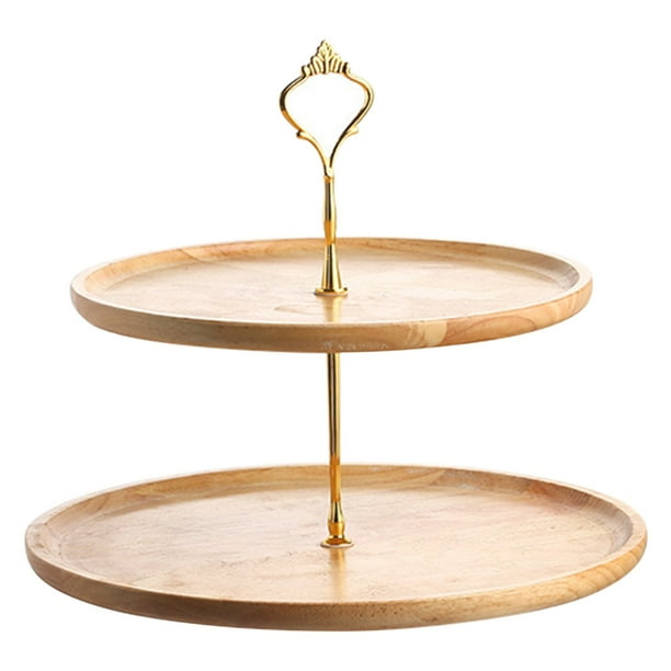 Bandeja de Madera para Frutas, Doble Capa, para Tartas, Postres, Decoración (Color Madera)