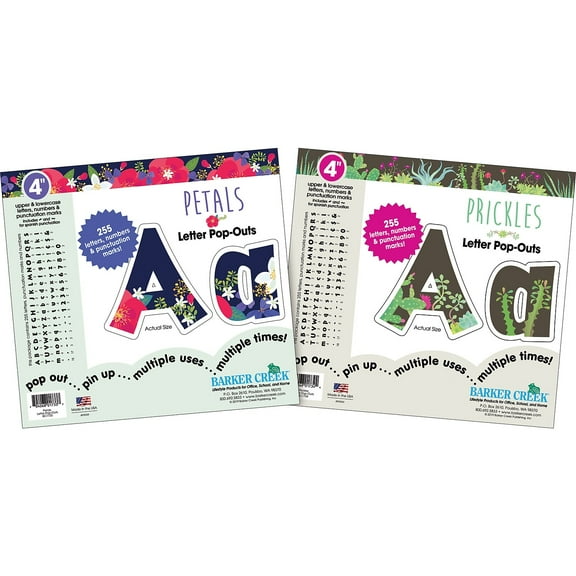 Barker Creek Letter Pop-Out Set - 4" Petals & 4" Prickles - 510 Characters