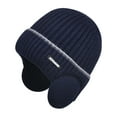 thumbnail image 3 of Naierhg Women Men Winter Beanie Hat Solid Color Unisex Knit Wool Hat Thickened Ribbed Fleece Lined Hat with Earflaps for Winter Navy Blue, 3 of 8