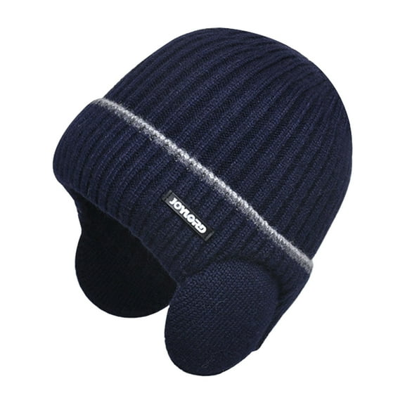 Mosey Women Men Winter Beanie Hat Solid Color Unisex Knit Wool Hat Thickened Ribbed Fleece Lined Hat with Earflaps