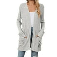 thumbnail image 2 of Cavosen Long Cardigan Sweaters for Women Lightweight Cable Knit Solid Color Cardigan Long Sleeve Open Front Kimonos Sweaters with Pocket Soft Outwear Loose Fit Duster Fall Clothes Gray L, 2 of 6