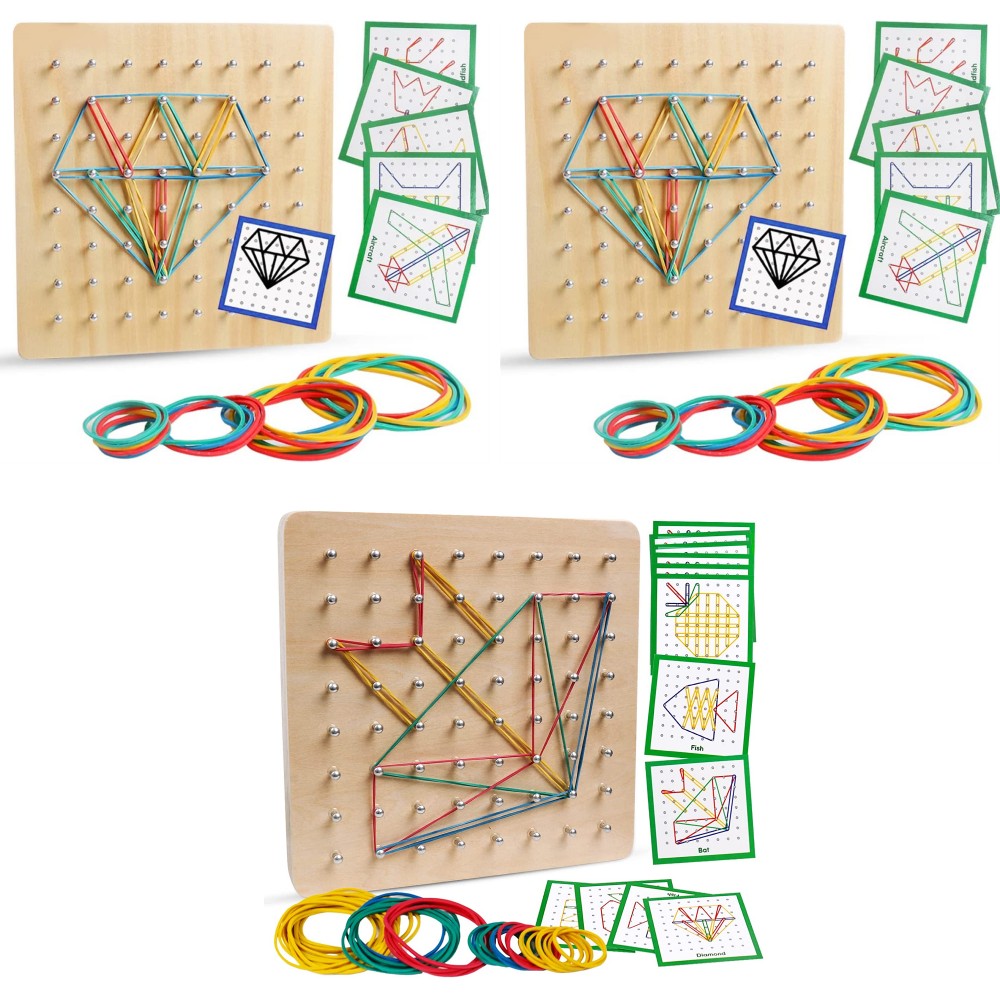 Happon Wooden Geoboard Toys for 3 4 5 Year Old Kids and Toddlers