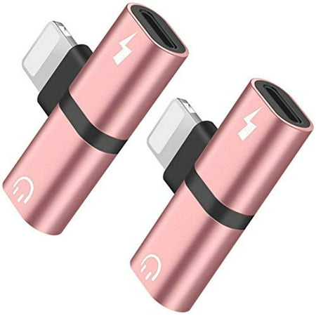 - Headphone Adapter Splitter Compatible with Xs Max X 7 8 Plus, 3 in 1 Dual Jack Aux Audio & Charging & Calling & Sync Connector Earphone Charger for Smart Phone, Tablet, Pod (2-Pack) (Pink)