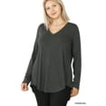 thumbnail image 3 of Zenana Women & Plus (S-3X) Soft Rayon Long Sleeve Dolphin Hem V-Neck Tee Shirt Top, 3 of 4