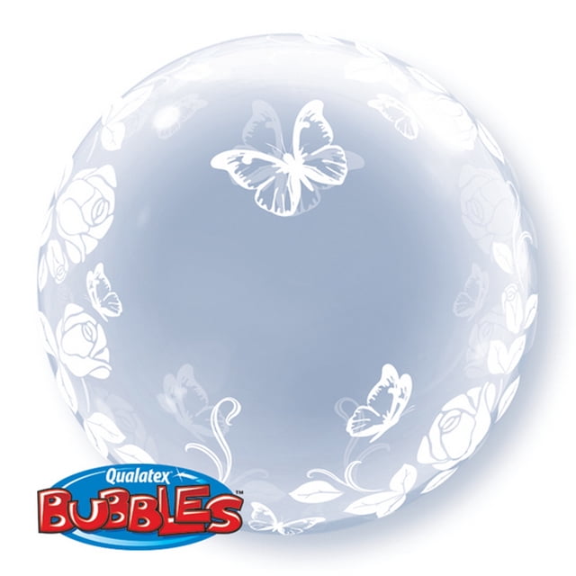 Qualatex - Globo Burbuja Diseño Flor y Mariposa (Transparente)