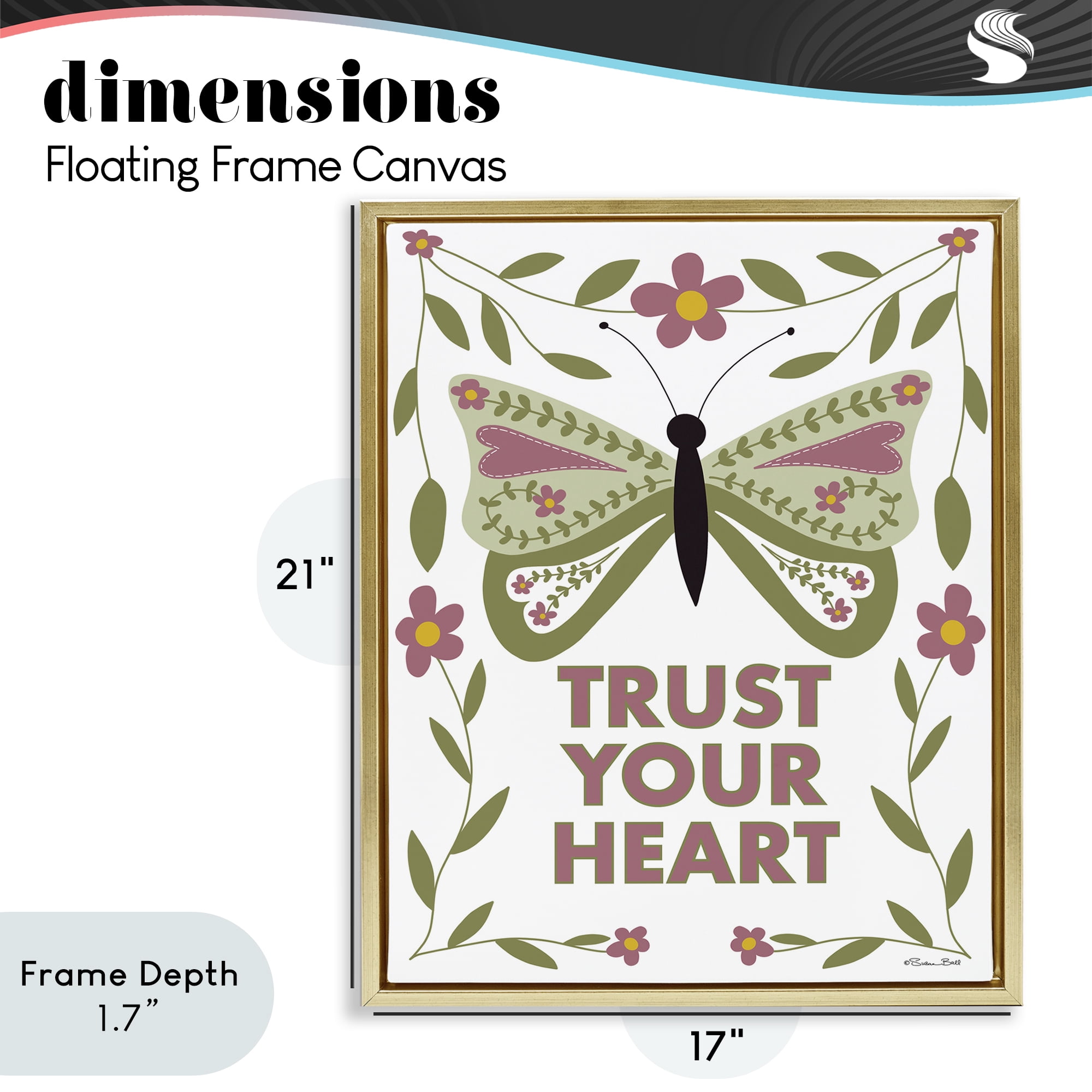 Stupell Industries Trust Your Heart Symmetrical Gold Framed Floater Canvas Wall Art, design by Susan Ball