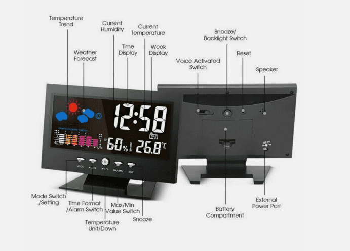 LED Digital Alarm Clock with Snooze – Calendar, Thermometer & Hygrometer Weather Display Desk Clock