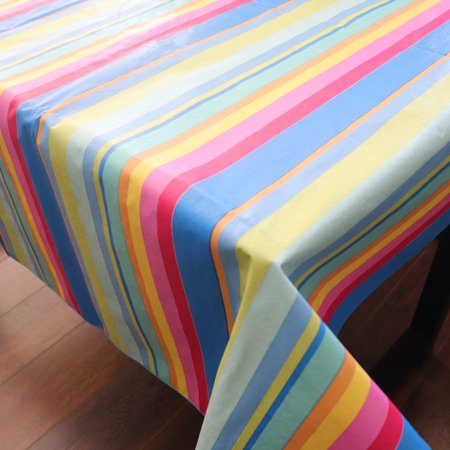 

Multi Color Stripes PVC Plastic Tablecloth / Table Cover with Nonslip Flannel Backing