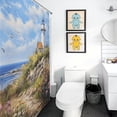thumbnail image 5 of Lighthouse Sunrise Coast Scenery Pale Blue Tan Waterproof Polyester Quick-Drying Shower Curtain for Bathroom with 12 Hooks, 5 of 8