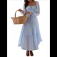 thumbnail image 2 of Vestido Bohemio Informal para Mujer, Estilo Resort, con Escote en U, Mangas Abullonadas y Corte A Azul XL, 2 of 9