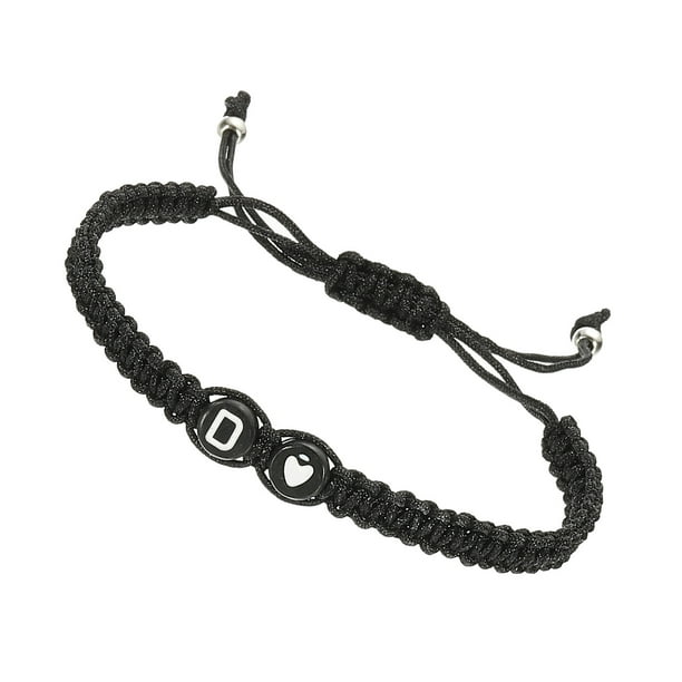 Pulsera Inicial Ajustable de Uxcell Letra del Alfabeto D Pulsera de Cuerda Negra Trenzada Pulsera Inicial para Parejas