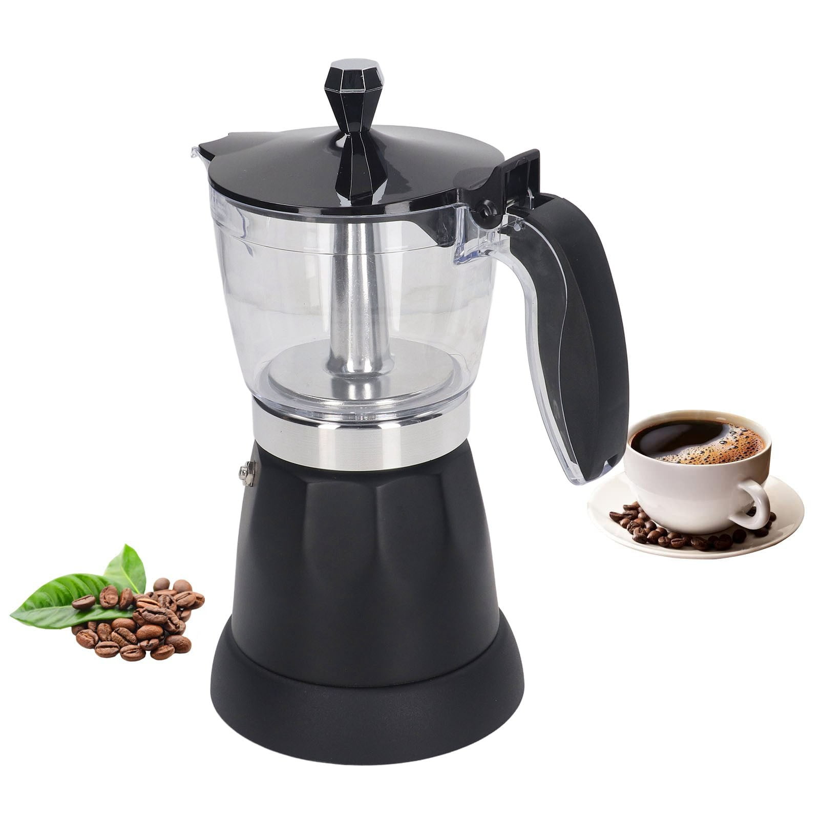 LAZIOEGR 6 Cup 300ML Electric Espresso Maker, Portable Transparent Top Italian Coffee Pot Machine, Aluminum Boiler, 220-240V EU Plug, Ideal for Home Kitchen and Office Use