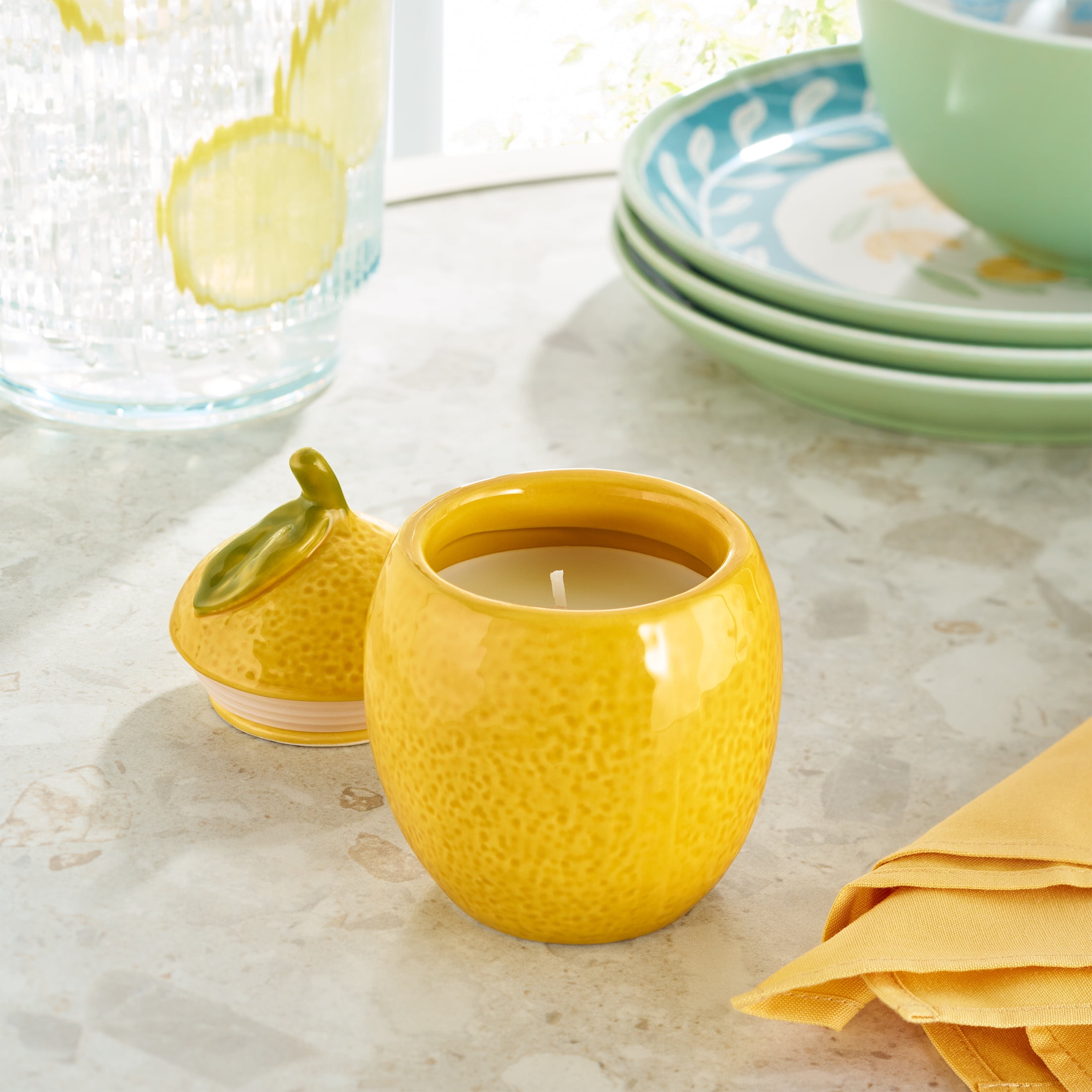 Better Homes & Gardens Ceramic Lemon Fruit Candle, Lemon and Mint Scent, 6 oz, Single Wick