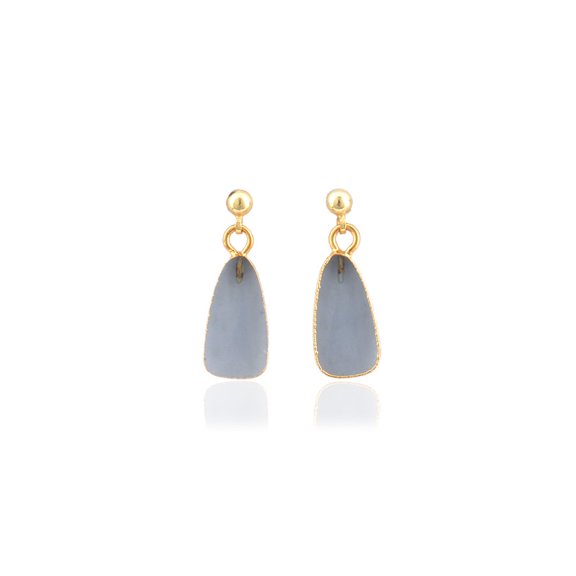 Gray Chalcedony Gemstone Gold plated Back-Push Drop Earring for Women, Gift for Her