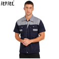 thumbnail image 2 of Uniforme de trabajador de fábrica para hombre, chaqueta de trabajo con cremallera de manga corta, camisa industrial, traje de mecánico con bolsillo, chaqueta, abrigos, blusas, 2 of 5