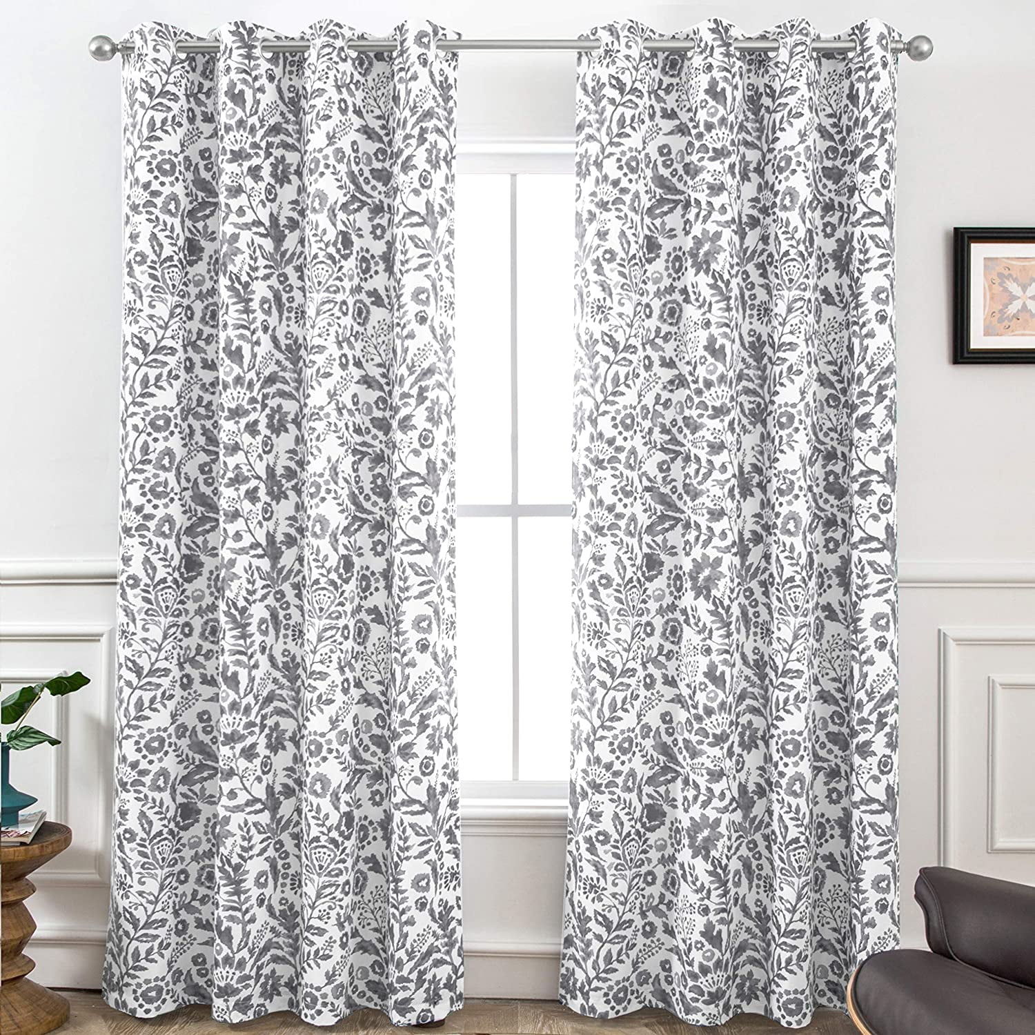 3pc 60"x36" & Swag Embroidery Curtains Set:2 Tiers 30"x36" GREY/SILVER,PAULA,ST 