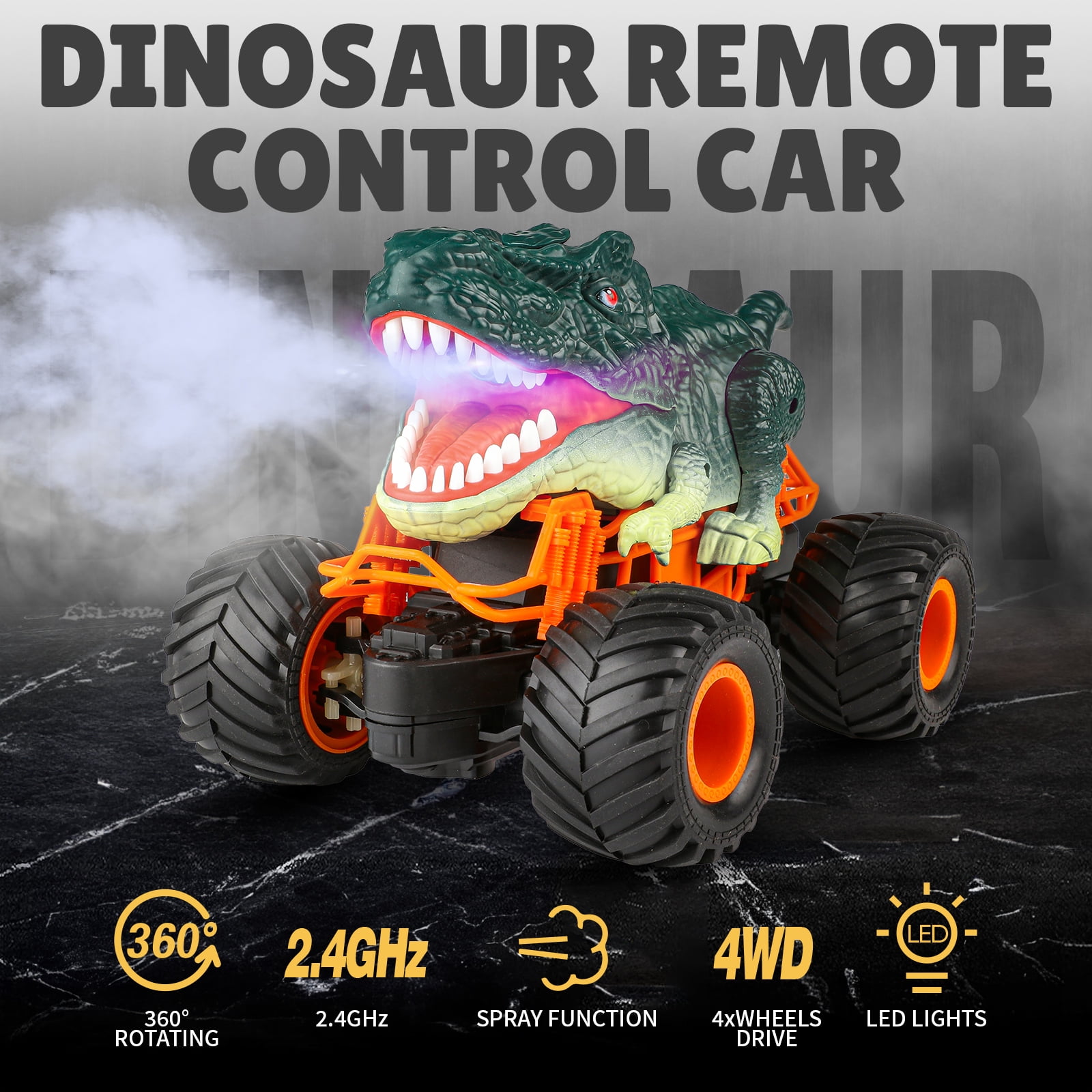 Beefunni Remote Control Dinosaur Cars for Boys, 2.4Ghz RC Dinosaur Toys Truck for Toddlers, Electric RC Car Toys with Light & Sound Spray Function for 3 4 5 6 7 8 Year olds Kids Boys Birthday Gift