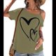 thumbnail image 2 of Camiseta de Mujer con Cuello Asimétrico, Corte y Estampado Gráfico, Corta. Verde XXL, 2 of 9